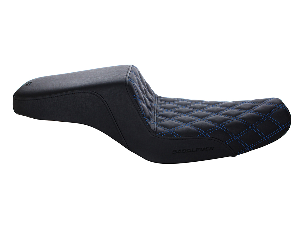 Step-Up LS Dual Seat with Blue Double Diamond Lattice Stitch. Fits Sportster 2004-2021 with 3.3 Gallon Fuel Tank. - Image 3