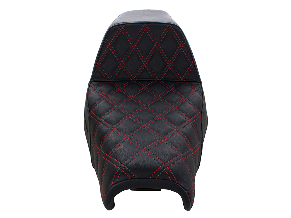 Step-Up LS Dual Seat with Red Double Diamond Lattice Stitch. Fits Sportster 2004-2021 with 3.3 Gallon Fuel Tank. - Image 2