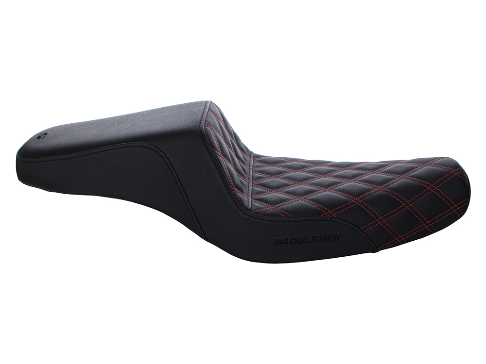 Step-Up LS Dual Seat with Red Double Diamond Lattice Stitch. Fits Sportster 2004-2021 with 3.3 Gallon Fuel Tank. - Image 3