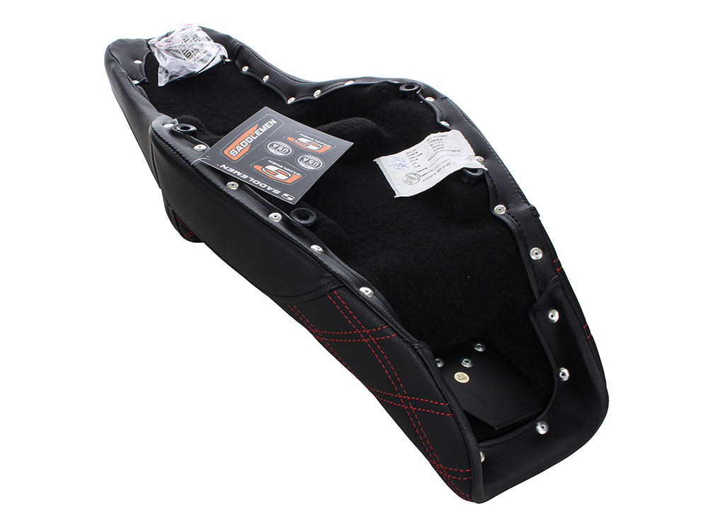 Step-Up LS Dual Seat with Red Double Diamond Lattice Stitch. Fits Sportster 2004-2021 with 3.3 Gallon Fuel Tank. - Image 4