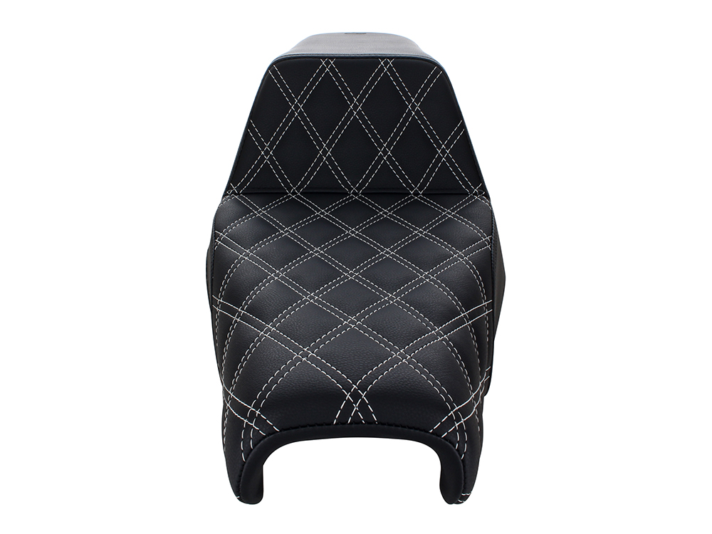 Step-Up LS Dual Seat with White Double Diamond Lattice Stitch. Fits Sportster 2004-2021 with 3.3 Gallon Fuel Tank. - Image 2