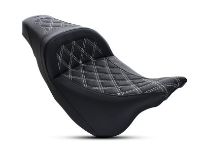 Slim LS Dual Seat with White Double Diamond Lattice Stitch. Fits Most Touring 2008-2024
