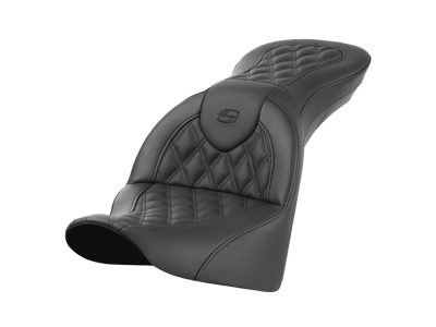 Roadsofa LS Dual Seat with Black Double Diamond Lattice Stitch. Fits Softail Deluxe, Heritage Classic & Slim 2018up