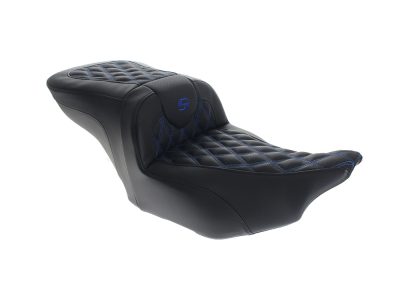 Roadsofa LS Dual Seat with Blue Double Diamond Lattice Stitch. Fits CVO Touring 2023up, Street Glide & Road Glide 2024up, Touring 2025up