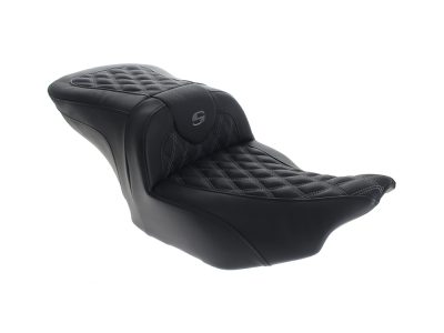 Roadsofa LS Dual Seat with Grey Double Diamond Lattice Stitch. Fits CVO Touring 2023up, Street Glide & Road Glide 2024up, Touring 2025up
