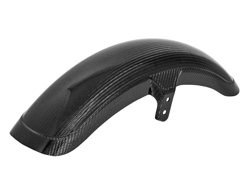 Carbon Front Fender - Gloss Finish. Fits Mid-Glide Dyna 2006-2017, Softail Street Bob 2018up & Standard 2020-2024 with 19in. Front Wheel. Also Fits Softail Low Rider S 2020up & Low Rider ST 2022up with Adapter