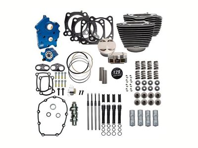 Power Pack - 129ci Big Bore Kit with Chain Drive 550 Camshaft, Highlighted Fins & Black Pushrod Tubes. Fits Milwaukee-Eight 2017-2024 with 107ci Oil Cooled Engine