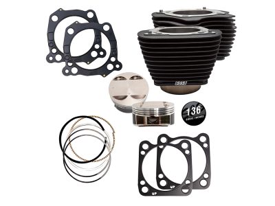 136ci Stroker Big Bore Kit with Non-Highlighted Fins - Black. Fits Milwaukee-Eight 2017up with S&S 4-5/8in. Stroker Flywheel.