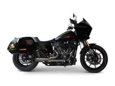Shorty Turnout 2-into-1 Exhaust - Stainless Steel with Black End Cap. Fits Softail 2025up with Non-240 Rear Tyre