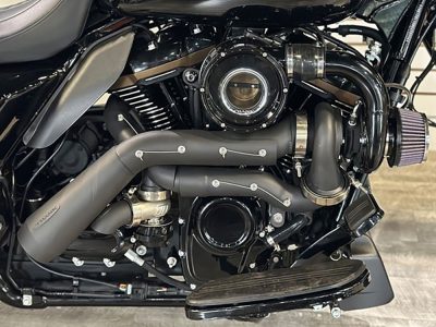 Tornado Turbo Kit - Black Exhaust, Black Billet. Fits Touring 2017-2023 and Softail 2018-2024