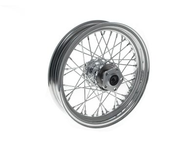 16in. x 3.0in. Rear 40 Spoke Cross Laced Wheel - Chrome. Fits Softail 1986-1999, Dyna 1991-1999, FXR 1986-1994 & Sportster 1986-1999.