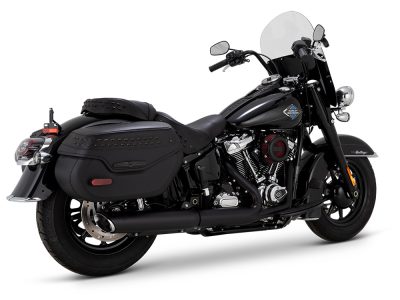 4in. Twin Slash Slip-On Muffler - Black. Fits Softail Street Bob, Low Rider S, Low Rider ST & Heritage 2025up