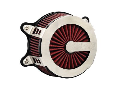 VO2 Cage Fighter Air Cleaner Kit - Brushed Stainless Steel. Fits Softail 2000-2015, Dyna 1999-2017, Touring 1999-2007 with CV Carb or Cable Operated Delphi EFI