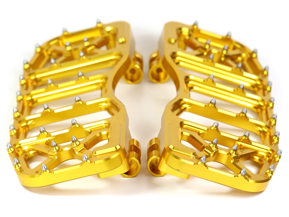 V5 Rider Floorboards - Gold. Fits Touring 1980up, FL Softail 1986-2017 & Dyna Switchback 2012-2016 - Flo Motorsports