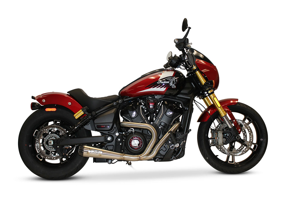 Comp-S 2-into-1 Exhaust - Stainless Steel with Carbon Fiber End Cap. Fits Indian Scout 2025up - Two Brothers Racing Exhaust